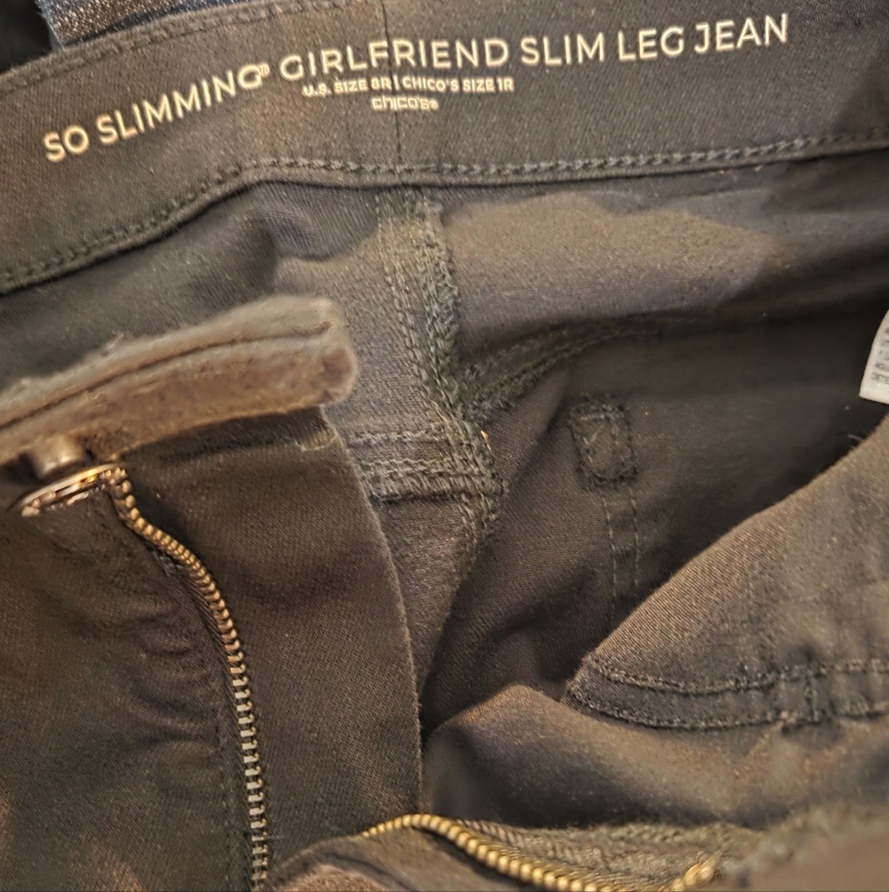 Chico's Women's Black So Slimming Girlfriend Slim Full- Length Jeans, size 8 - Picture 3 of 9